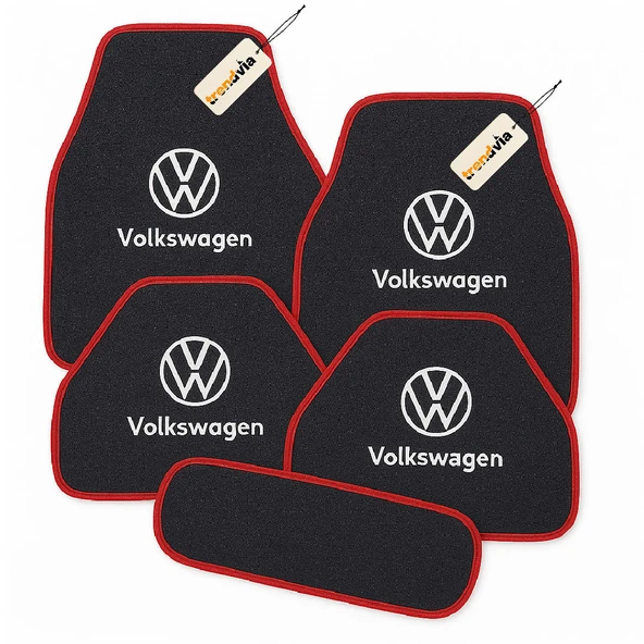 Antrasit Kırmızı Renk Volkswagen Logolu Oto Halı Paspas Takımı 5 Parça, Araca Uyumlu, Dayanıklı ve Estetik ürün görseli 1