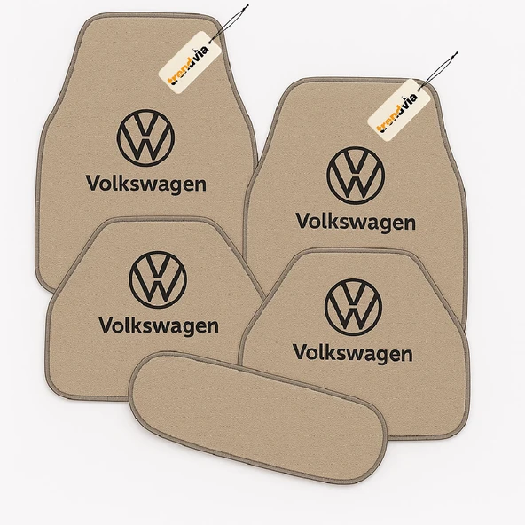 Bej Renk Volkswagen Logolu Oto Halı Paspas Takımı 5 Parça, Araca Uyumlu, Dayanıklı ve Estetik ürün görseli 1