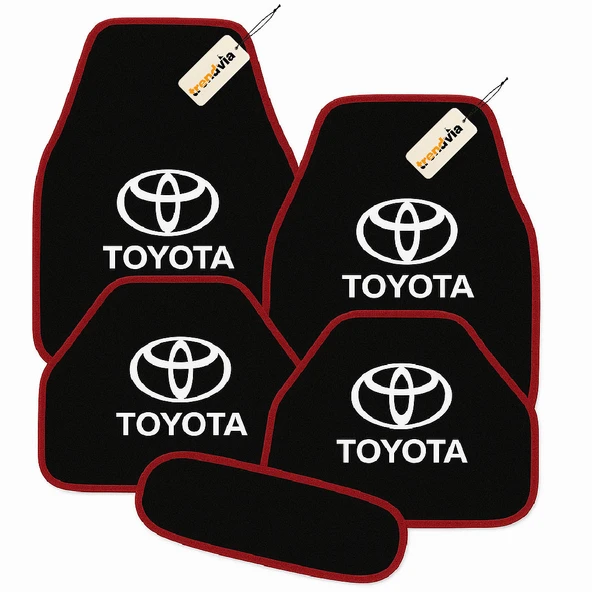Siyah Kırmızı Renk Toyota İçin 5 Parça Oto Halı Paspas Seti Kaymaz, Kolay Temizlenir ve Uzun Ömürlü ürün görseli 1