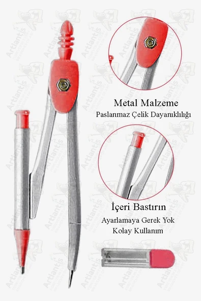 0.7 Uçlu Metal Pergel 1 Adet Fixpoint Kutulu Metal Pergel Versatil Uçlu Mekanik Kalem Basmalı Uçlu Pergel ürün görseli 1
