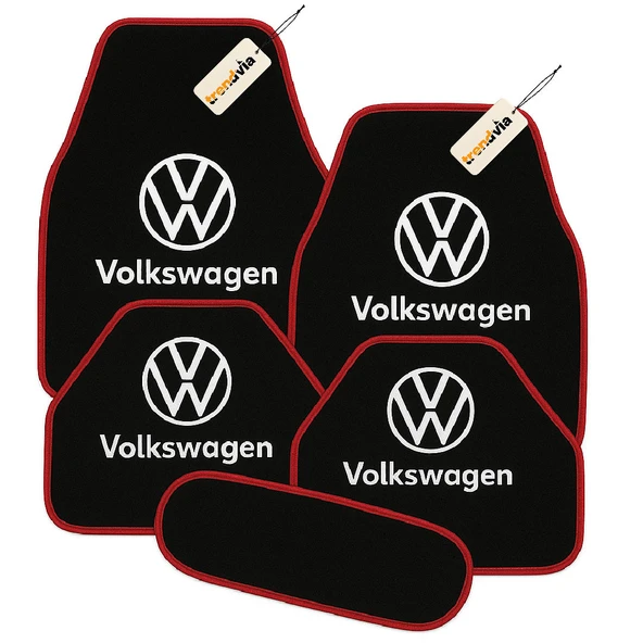 Siyah Kırmızı Renk Volkswagen Logolu Oto Halı Paspas Takımı 5 Parça, Araca Uyumlu, Dayanıklı ve Estetik ürün görseli 1