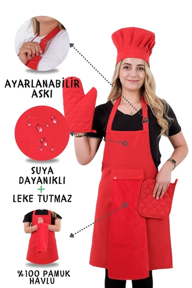 Star Ayar Askılı 5li Mutfak Önlüğü Seti (AYAR ASKILI HAVLULU ÖNLÜK, ŞAPKA, ELDİVEN, TUTACAK) ürün görseli 1