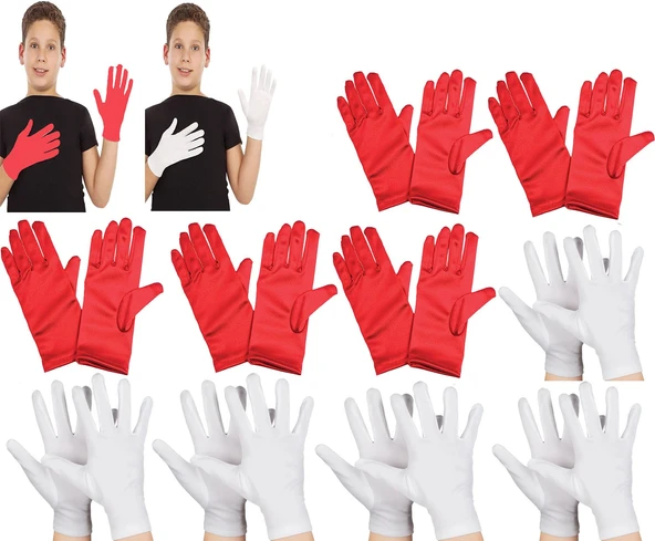 Çocuk Gösteri Eldiven Seti – 5 Çift Beyaz & 5 Çift Kırmızı ürün görseli 1