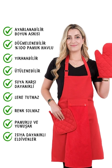 Star 4lü Set Ayarlanabilir Askılı Mutfak Önlüğü Seti (ELDİVEN TUTACAK) ürün görseli 1