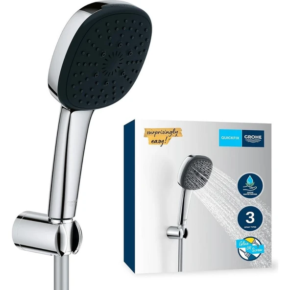 Grohe 110 El Duşu Seti, 110MM Kare 3 Akışlı, Masaj, Yağmur ve Jet Duşu, Duş Başlığı Tutucu, 1750MM Duş Hortumu, Krom, 26176001 ürün görseli 1