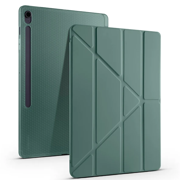 Samsung Galaxy Tab S10 FE Plus SM-X620 13.1 İnç Uyumlu Katlanabilir Kalemlikli Standlı Akıllı Kılıf  Haki ürün görseli 1