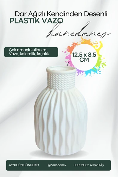 Kendinden Desenli Dar Ağızlı Plastik Vazo - Çok Amaçlı Kalemlik Fırçalık Vazo 12,5 x 8,5 Cm ürün görseli 1