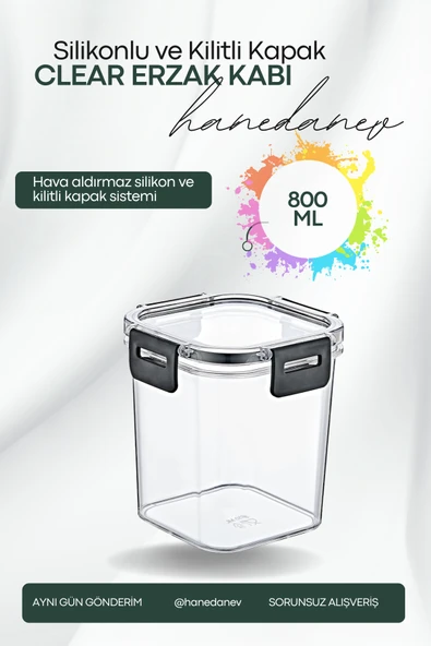 Clear Kare Erzak Kabı - Silikonlu ve Kilitli Kapaklı Saklama Kabı 850 ML 12 x 12,5 Cm ürün görseli 1