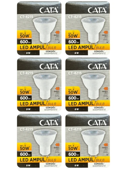 (6 Adet) Cata 8W (50W) 3000K (Sarı Işık) GU10 Duylu Led Spot Ampul ürün görseli 1