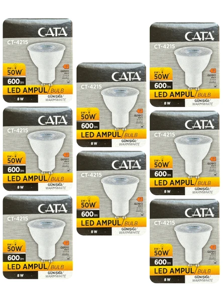 (8 Adet) Cata 8W (50W) 3000K (Sarı Işık) GU10 Duylu Led Spot Ampul ürün görseli 1