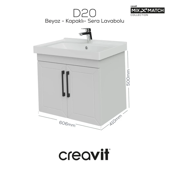 D20 65 Cm Kapaklı Lavabo Dolabı Beyaz Lake ürün görseli 1