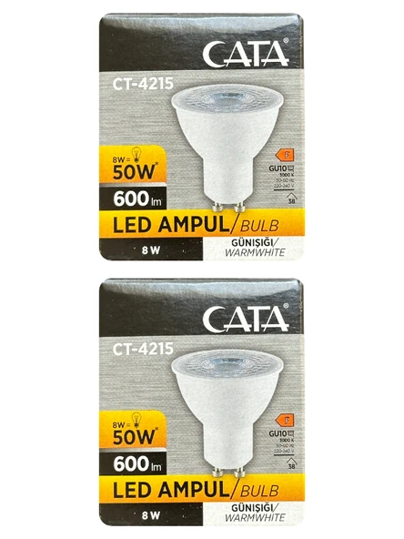 (2 Adet) Cata 8W (50W) 3000K (Sarı Işık) GU10 Duylu Led Spot Ampul ürün görseli 1