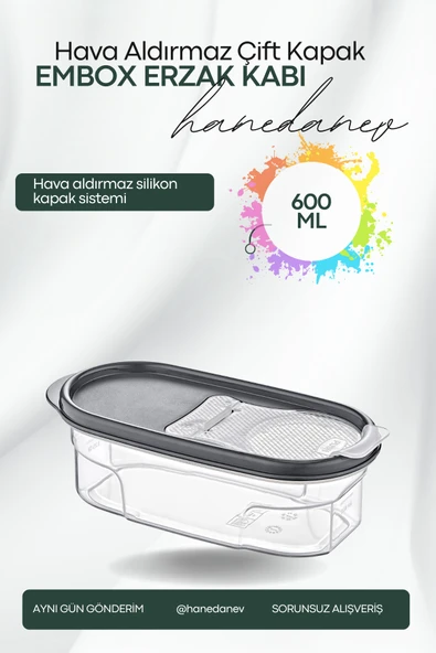 Embox Çift Kapak Sistemli Erzak Kabı - Hava Aldırmaz Kapaklı Saklama Kabı 600 ML 9 x 6 Cm ürün görseli 1