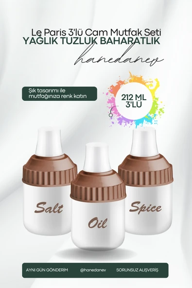 3 Parça Cam Yağlık Cam Tuzluk Cam Baharatlık 212 ML Mutfak Seti 7x14 Cm ürün görseli 1