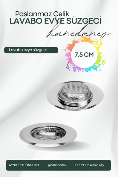 1 Adet Pratik Paslanmaz Çelik Lavabo Süzgeci 7,5 cm Çelik Mutfak Lavabo Süzgeci Evye Süzgeç ürün görseli 1