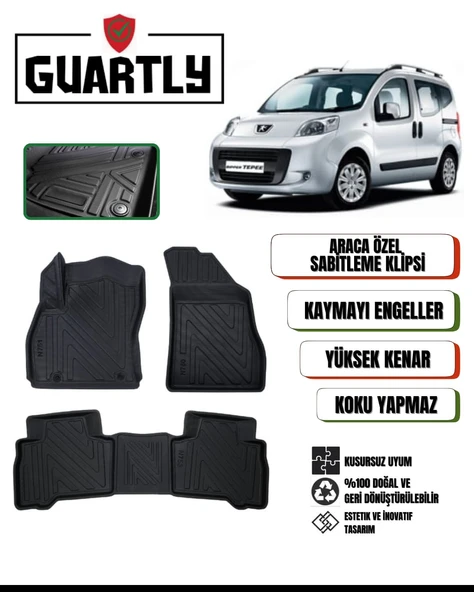 Guartly Peugeot Bipper 2007 ve Sonrası Için Uyumlu Araca Özel 4d Premium Havuzlu Paspas ürün görseli 1