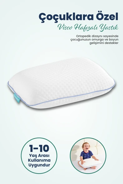 Çocuk Ortopedik Visco Yastık 38x26-8 cm | 1-10 Yaş Uyumlu – Boyun Destekli & Yıkanabilir Kılıf ürün görseli 1