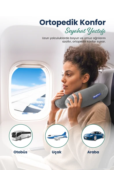 Ortopedik Seyahat Yastığı Visco Boyun Destekli Seyahat Yastığı - Gri ürün görseli 1