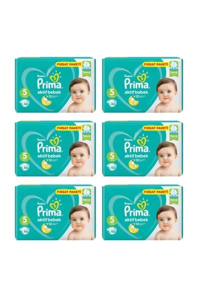 Prima Bebek Bezi Aktif Bebek 5 Beden 46 Adet Junior Fırsat Paketi 6lı Paket 276 Adet ürün görseli 1