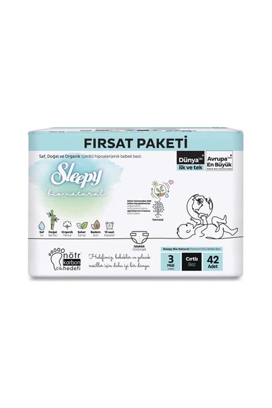 Sleepy Bio Natural Premium Plus Süper Fırsat Paketi Bebek Bezi 3 Numara Midi 42 Adet ürün görseli 1