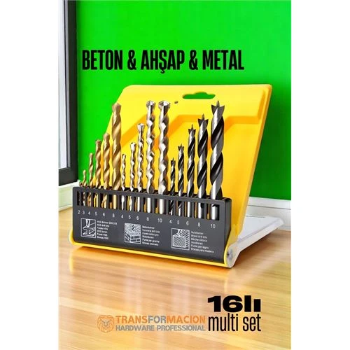 Modacar Matkap Ucu Seti- Beton Metal Ahşap Matkap Ucu Drill Bits Set 16 lı SET ürün görseli 1