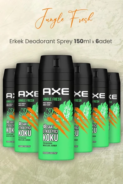 Axe Erkek Sprey Deodorant Jungle Fresh 48 Saat Etkileyici Koku 150 ml * 6 Adet ürün görseli 1