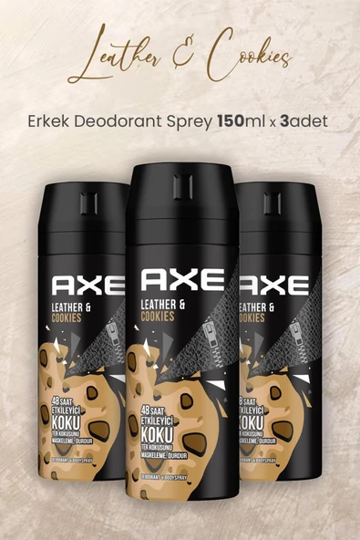 Axe Leather & Cookies Erkek Deodorant Sprey 150 ml x 3 Adet ürün görseli 1