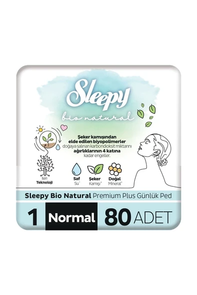 Sleepy Bio Natural Premium Plus Günlük Ped Normal 80 Adet Ped ürün görseli 1