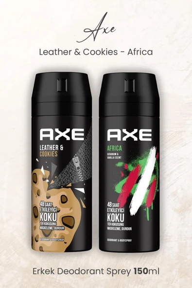 Axe Erkek Deodorant Sprey Leather & Cookies ve Africa 150 ml ürün görseli 1