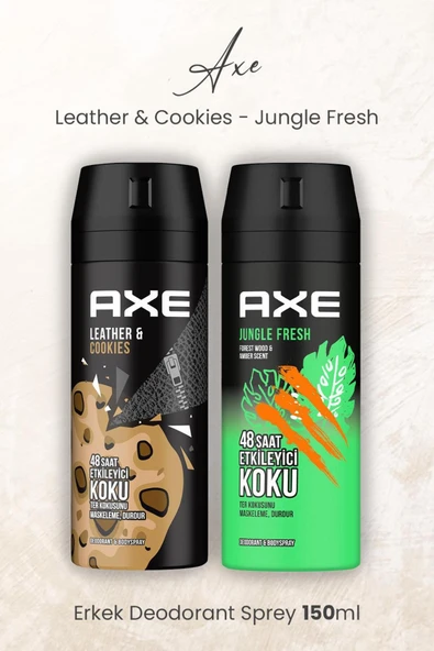 Axe Erkek Deodorant Sprey Leather & Cookies ve Jungle Fresh 150 ml ürün görseli 1