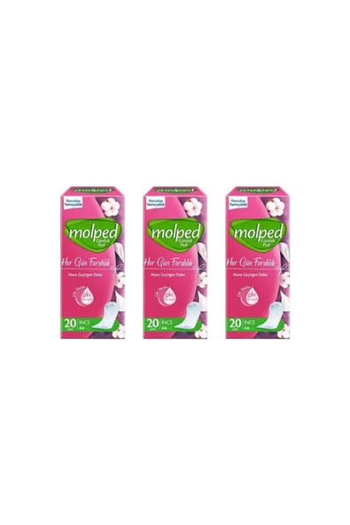 Molped - HİJYENİK GÜNLÜK KADIN PEDİ HERGÜN 20Lİ FERAHLIK - 3 PAKET ürün görseli 1