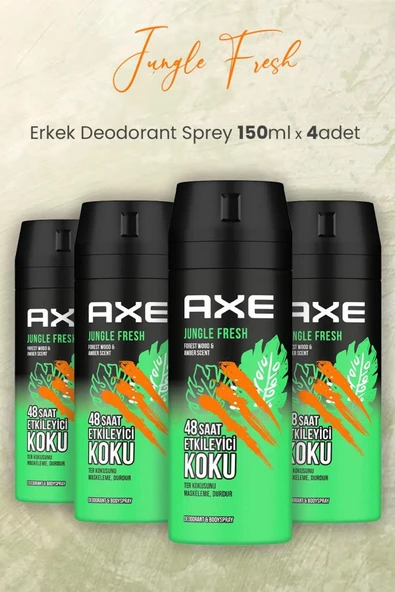 Axe Erkek Sprey Deodorant Jungle Fresh 48 Saat Etkileyici Koku 150 ml * 4 Adet ürün görseli 1