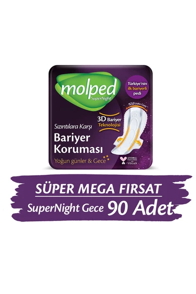 Molped Supernight Hijyenik Ped Gece Süper Mega Fırsat Paketi 90 Adet ürün görseli 1