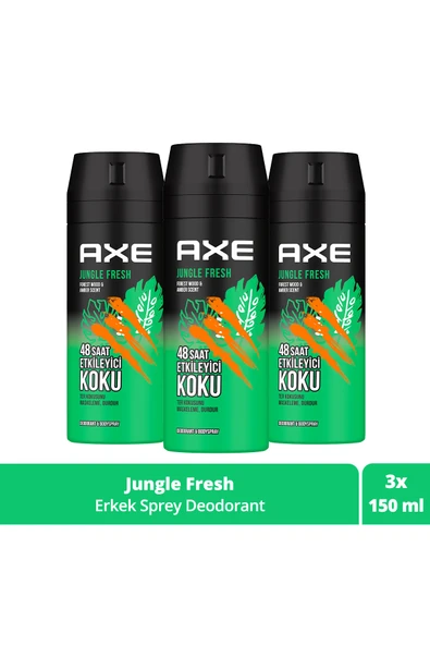 Axe Erkek Sprey Deodorant Jungle Fresh 48 Saat Etkileyici Koku 150 ml X3 Adet ürün görseli 1