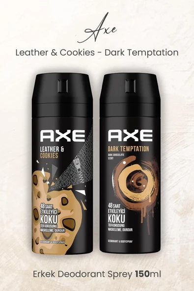 Axe Erkek Deodorant Sprey Leather & Cookies ve Dark Temptation 150 ml ürün görseli 1