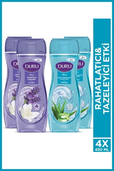Duru Moods Deniz Mineralleri&Aloe Vera + Lavanta & Yasemin Duş Jeli  4x450 Ml ürün görseli 1
