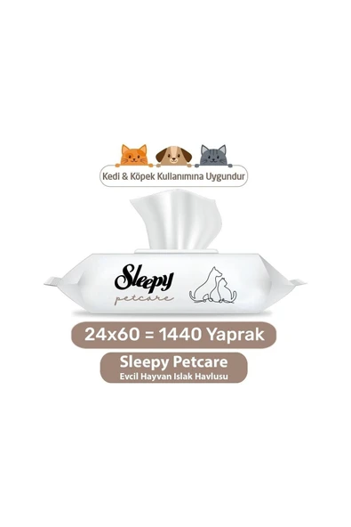 Sleepy Petcare Evcil Hayvan Islak Havlusu 24x60 1440 Yaprak ürün görseli 1