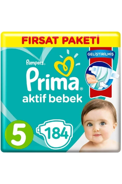 Prima Aktif Bebek 5 Beden 11-16 Kg 4×46=184 Adet Bebek Bezi ürün görseli 1