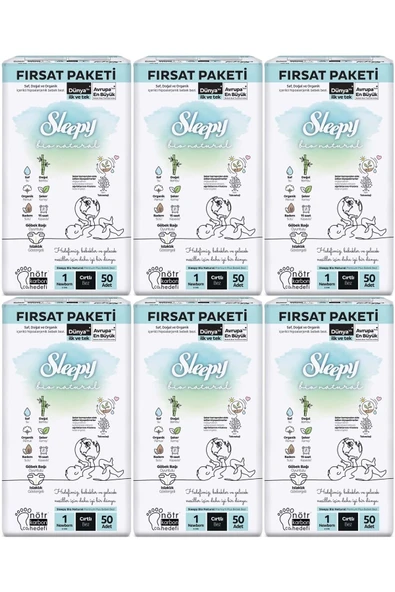 Sleepy Bebek Bezi Bio Natural Beden:1 (2-5KG) Yeni Doğan Newborn 300 Adet Ekstra Fırsat Pk ürün görseli 1