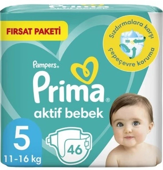 Prima Bebek Bezi Aktif Bebek 5 Beden 46 Adet 5'li Paket 230 Adet ürün görseli 1