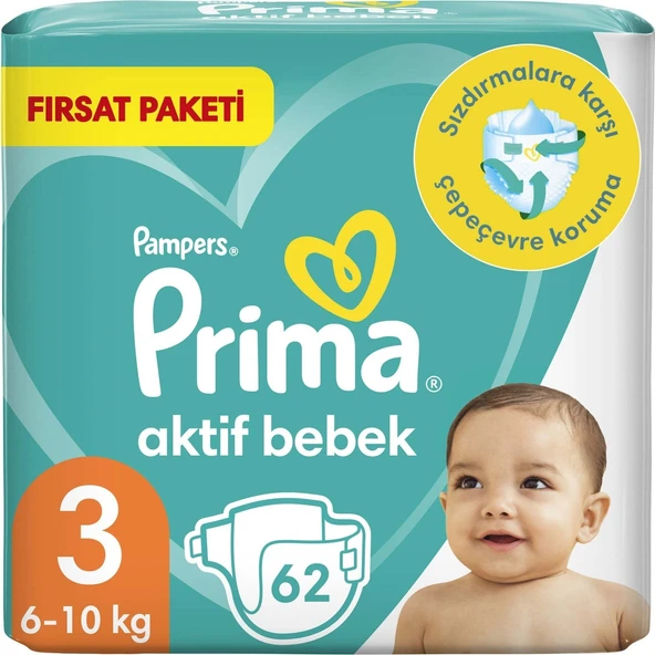 Prima Bebek Bezi Aktif Bebek 3 Beden 62 Adet Fırsat Paketi ürün görseli 1