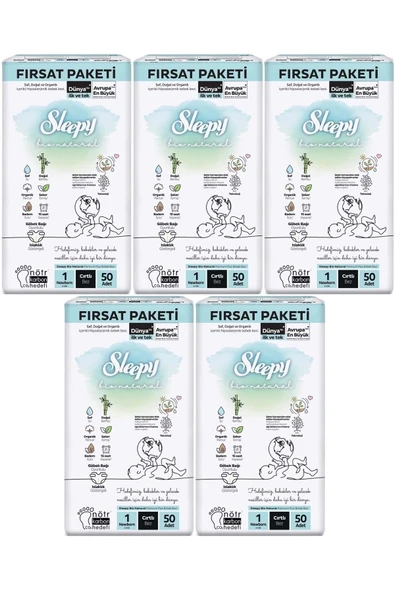 Sleepy Bebek Bezi Bio Natural Beden:1 (2-5KG) Yeni Doğan Newborn 250 Adet Mega Fırsat Pk ürün görseli 1