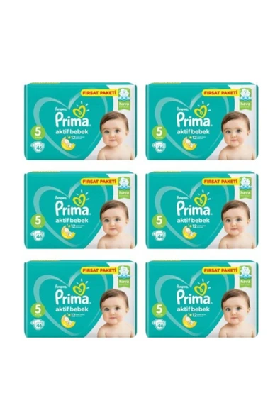 Prima Bebek Bezi Aktif Bebek 5 Beden 46 Adet Junior Fırsat Paketi 6lı Paket 276 Adet ürün görseli 1