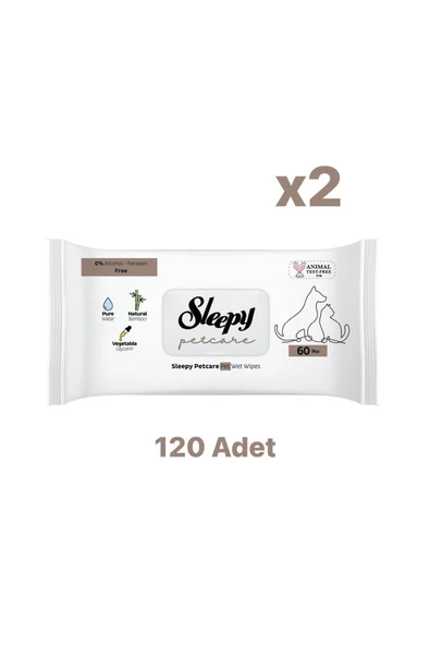 Sleepy Evcil Hayvan Islak Havlusu 60x2 120 Adet Petcare ürün görseli 1