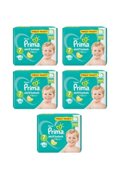 Prima Bebek Bezi 7 Beden 170 adet (34x5 Li) Fırsat Paket Aktif Bebek 15+ kg ürün görseli 1