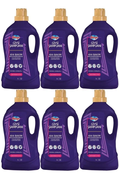Bingo Giysi Şampuanı 3lt Arındırıcı Etki 6 Lı Set (300 YIKAMA) Tüm Çamaşırlar Için ürün görseli 1