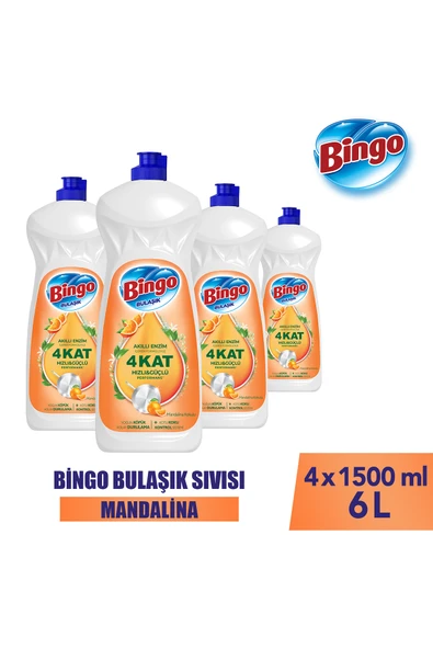 Bingo Sıvı Elde Bulaşık Deterjanı Mandalina 1500ml X 4 Adet ürün görseli 1