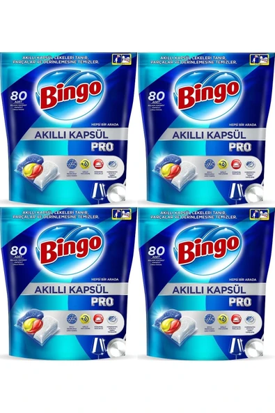 Bingo Akıllı Kapsül Pro Bulaşık Makinesi Deterjanı Tableti 320 Adet Limon Kokulu (4PK*80) ürün görseli 1