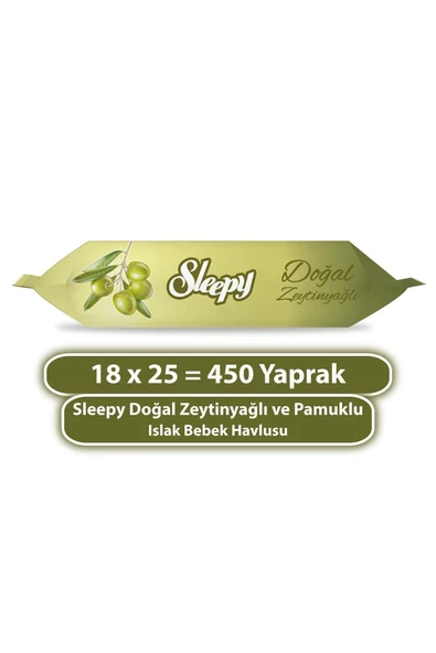 Sleepy Doğal Zeytinyağlı Ve Pamuklu Islak Bebek Havlusu 18X25 (450 Yaprak) ürün görseli 1