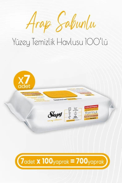 Sleepy Easy Clean Arap Sabunu Katkılı Yüzey Temizlik Havlusu 100' Lü X 7 Adet ürün görseli 1